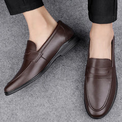 Men Plain Round Toe Leather Loafers | Leather Shoes