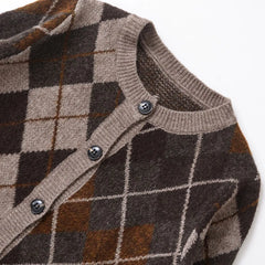 Women Argyle Knitted Cardigan | Diamond Pattern | Long Sleeved | Single Breasted Sweater