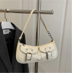 Women Vintage Double Pockets Shoulder Bag | Leather Bag