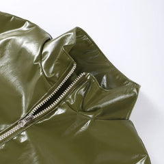 Woman Glossy Leather Two Piece Set | Leather Jacket | Straight Long Leather Skirt | Autumn | Stand Collar Zipper Jacket |