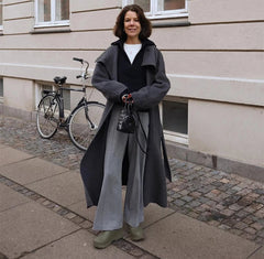 Women Long Cotton Coat | Stand Collar | Single Breasted Coat With Belt