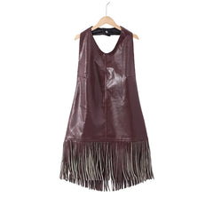 Women Vintage Leather Tassel Vest | Sleeveless | Backless | Halter Top