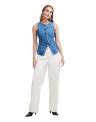 Women Summer Denim Button Down | Denim Vest | Sleeveless | Denim Top
