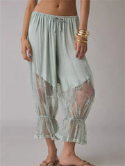 Women Loose Fit Bloomers Cropped Pants | High Waist | Floral Lace | Lantern Trousers