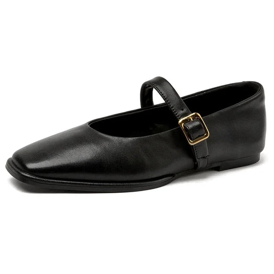 Women Mary Jane Shoes | Genuine Leather | Ballet Shoes | Square Toe Flat Shoes