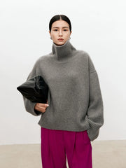 Women Soft Cashmere Sweater | Loose and Thick Turtleneck Pullover Knit