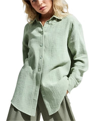 Women Long Sleeves Cotton Button Down Shirt | Solid Office Loose Crepe Shirt