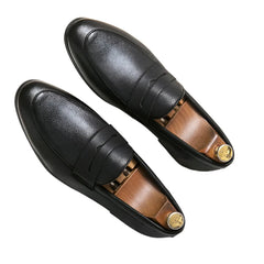 Men Plain Round Toe Leather Loafers | Leather Shoes