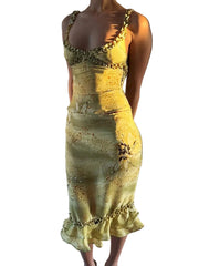 Women Ruffle Floral Set | Y2K | Camisole Top | Tiered Skirt | Vacation | See Through