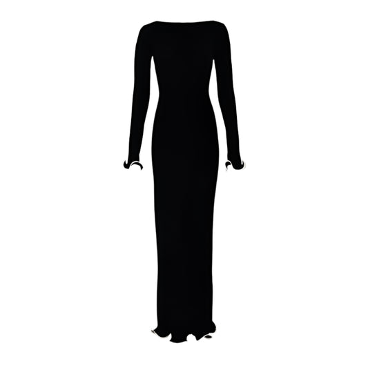 Women Color Contrast Knitted Maxi Dress | Long Sleeves Party Dress