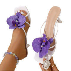 Women Elegant Square Toe | Flower Designer Slippers | Sandals | Party Heels