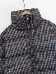 Women Plaid Puffer Jacket | Stand-Collar | Padded | Warm | Check | Parkas Jacket
