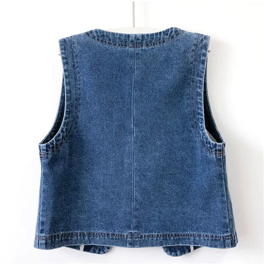 Women Denim Vest Jacket | Short Jeans Vest | Female Casual Waistcoat