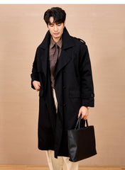 Men Long Trench Coat | Double Breasted | British Style | Spring | Autumn