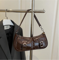 Women Vintage Double Pockets Shoulder Bag | Leather Bag