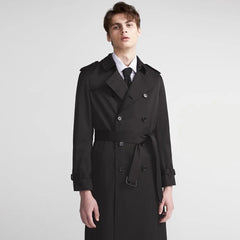 Men Long Trench Coat with Belt | Double Breasted | Elegant | Luxury British Style | Overcoat | Long Coat