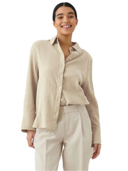 Women Long Sleeves Cotton Button Down Shirt | Solid Office Loose Crepe Shirt