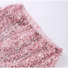Women Pink Summer Tassel Top With Mini Skirt Set | Sequin Crop Top | Backless