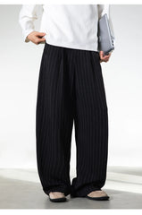 Men Classic Striped Pleated Wide Leg Trousers | Baggy | Straight | Dress Pants | Business