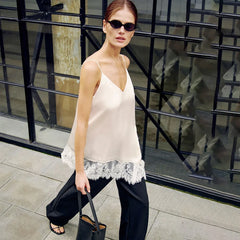 Women Elegant Satin Spaghetti Strap Camisole | Lace Split Vest | Casual Silk Top | Summer