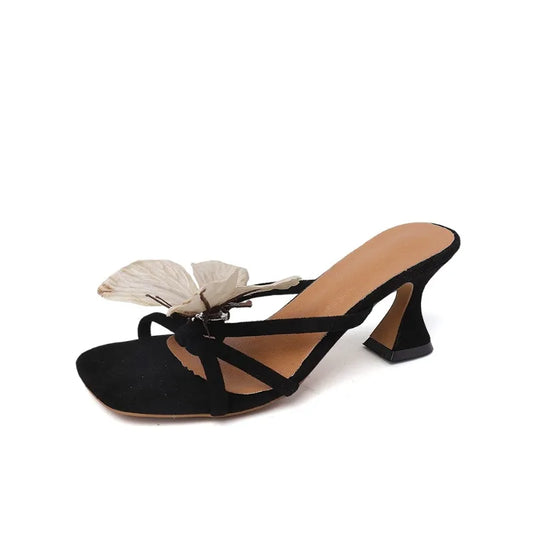 Women Summer Butterfly-Knot Slippers | Thick Heel Dress Slides | Summer Sandals