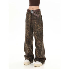 Women Leopard Jeans | Cheetah Jeans | Wide Leg Denim Pants | Cheetah Pants