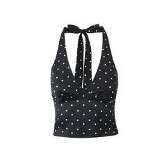 Women Polka Dot Print Top | Two-piece Set | Halter Neck Vest Top | Low Waist Skirt