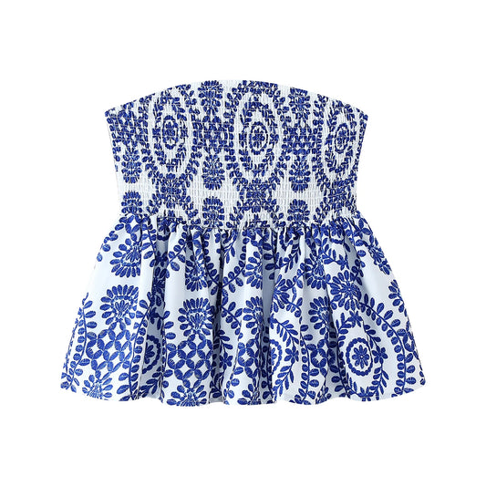 Women Summer Printed Floral Crop Top | Strapless Cami Top