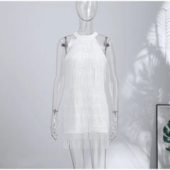 Women Sequin Halter Dress | Tassel | Sleeveless | Backless | Mini Fringed Dress