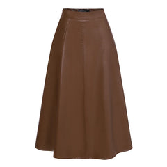 Women Brown Long Leather Skirt | High Waisted Office Midi Skirt | Party Skirt Bottom