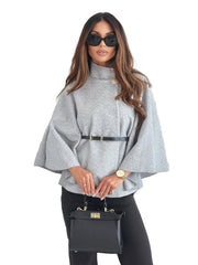 Women Batwing Sleeve Coat | Waist Cinching Poncho | Thick | Warm | Single Buckle