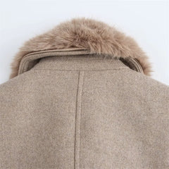 Women Belted Warm Fur Collar Coat | Flip Collar | Winter | Long Coat