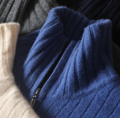 Men Merino Wool Stand-Up Collar Cardigan | Business Casual | Warm Zipper Jacket