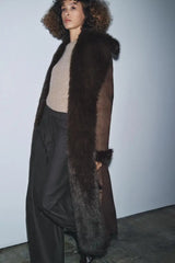 Women Winter Long Coat | Fur Collar | Belted | Mid-Length