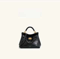 Women Leather Pillow Bag | Lock Clasp Handbag | Small Handbag | Shoulder Bag | Crossbody Bag