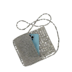 Women Bling Retro Silver Beaded Shoulder Bag | Handmade | Small Purse | Party