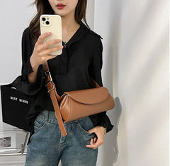 Women Baguette Leather Bag | Adjustable Wide Strap Shoulder Bag