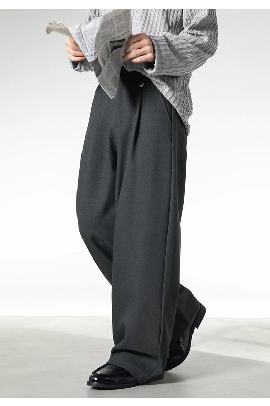 Men Loose Fit Dress Pants | Adjustable Buckle | Pleated | Casual Trousers | Wide Leg