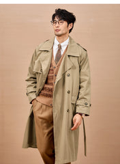 Men Long Trench Coat | Double Breasted | British Style | Spring | Autumn