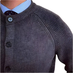 Men Wool Buttoned Crew Neck Sweater | Long Sleeve Casual Knitted Cardigan