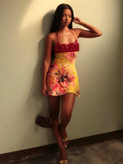 Women Floral Print Dress | Backless | Halter Neck | Sequin Bodycon Dress