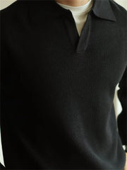 Men Polo Knitted Sweater | Long Sleeve V-Neck Casual Knitwear