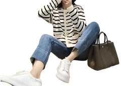 White Black Striped Knitted Sweater