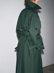 Women Dark Green Trench Coat | Long Coat | Loose | Autumn | Belted