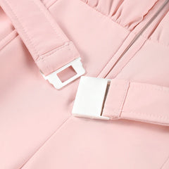 Women Pink Ski Wear Jumpsuit | Long Sleeve | Hoodie | Wide Leg Jumpsuit | Winter | Thick | Warm