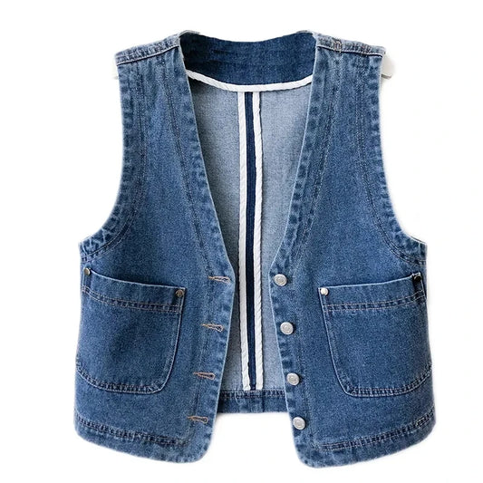 Women Denim Vest Jacket | Short Jeans Vest | Female Casual Waistcoat
