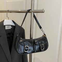 Women Vintage Double Pockets Shoulder Bag | Leather Bag