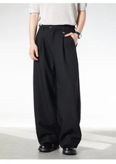 Men Loose Fit Dress Pants | Adjustable Buckle | Pleated | Casual Trousers | Wide Leg