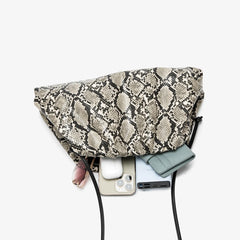 Women Leather Ruched Serpentine Dumpling Bag | Pouch Handbag | Cloud Clutch | Snake Pattern Shoulder Bag | Crossbody Bag