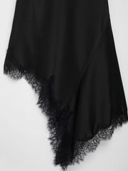 Women Lace Spliced Sling Dress | Sleeveless | Backless | Asymmetrical | Holiday | Party Wear
